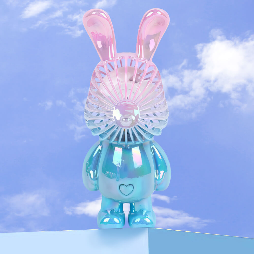 Handheld USB Fan with Rabbit Ears – Compact 3-Speed Rechargeable