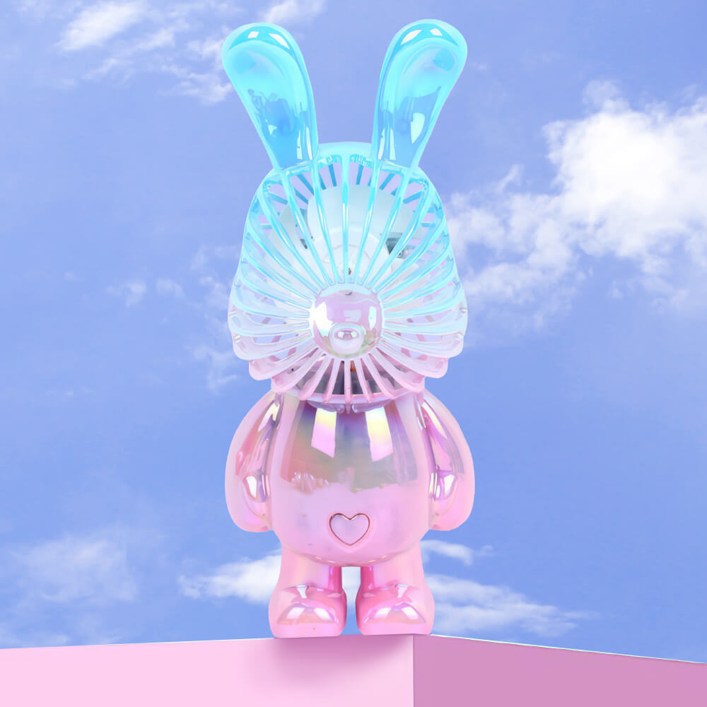 Handheld USB Fan with Rabbit Ears – Compact 3-Speed Rechargeable
